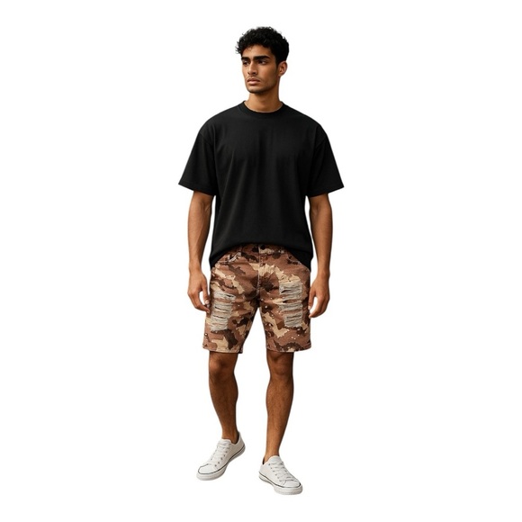 Guapi Shorts Mens 30 Brown Camo Distressed Ripped Urban Streetwear NWT - Picture 1 of 9